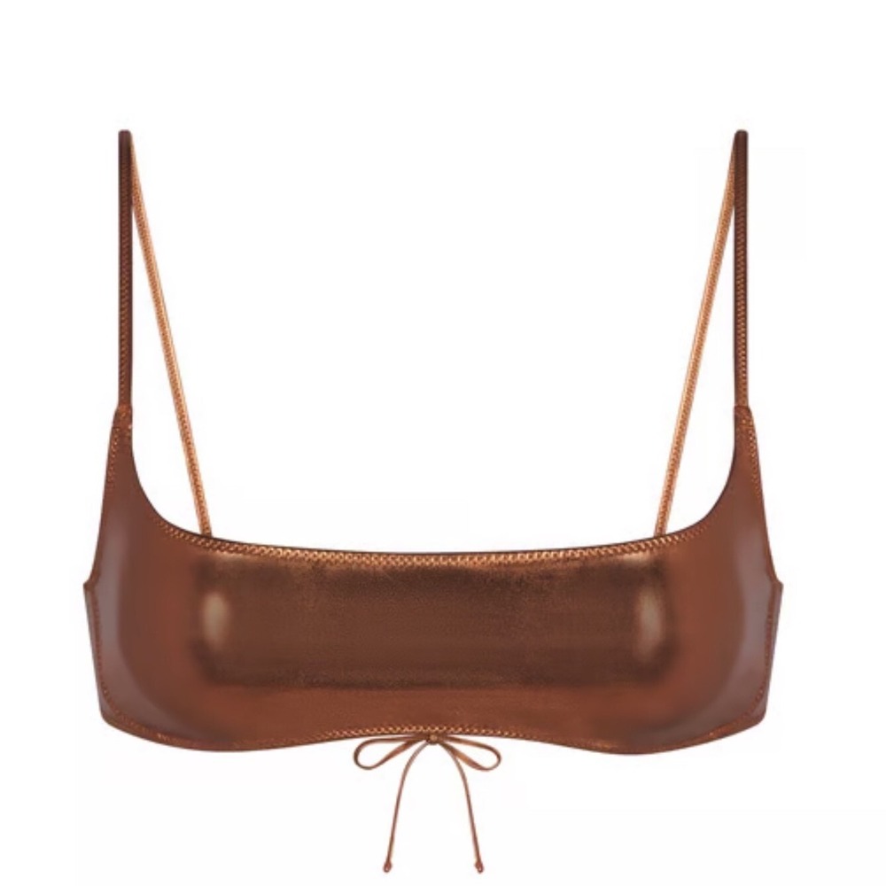 SKIMS Metallic Swim‎ Micro Scoop Bikini Top Penny Bronze Shiny 4X